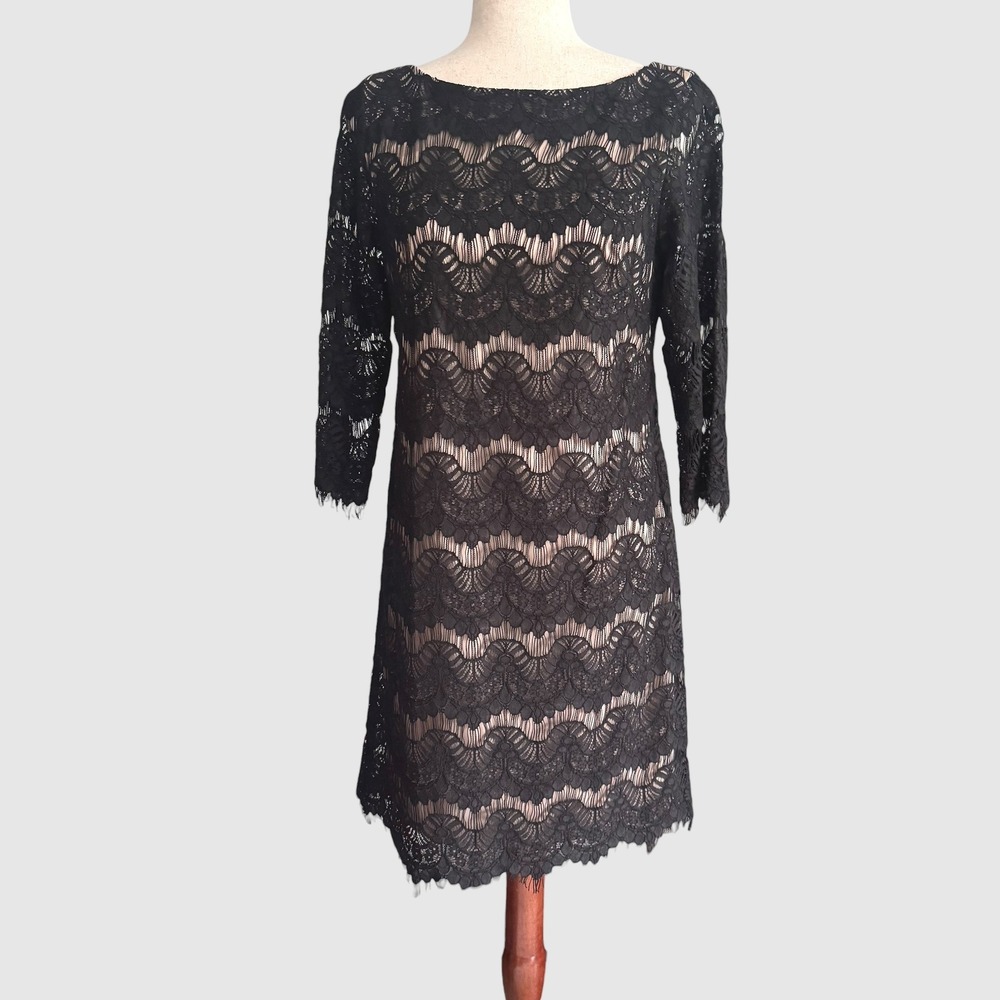 Jessica Howard Black Lace Sheath Dress 3/4 Sleeve sz 6 LBD Gothic whimsigoth